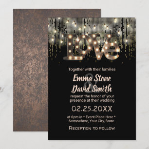 Invitación Rótulo de amor moderno y Boda de luces de cadena