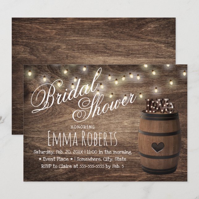 Invitación Rótulo de amor ruso Wine Barrel Country Bridal Sho (Anverso / Reverso)