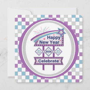 Invitación Rótulo de Año Nuevo Retro Feliz - Celebrar Marquee