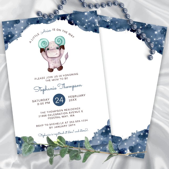 Invitación Rótulo de Aries Celestes Astrología Baby Shower (Celestial Aries Astrology Sign Baby Shower Invitation)