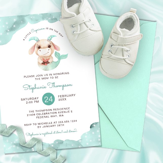 Invitación Rótulo de Astrología de Capricornio Celeste Baby S (Celestial Capricorn Astrology Sign Baby Shower Invitation)