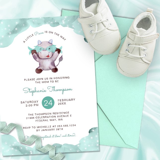 Invitación Rótulo de Astrología de Pisces Celestes Baby Showe (Celestial Pisces Astrology Sign Baby Shower Invitation)