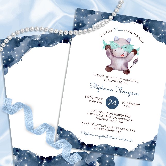 Invitación Rótulo de Astrología de Pisces Celestes Baby Showe (Celestial Pisces Astrology Sign Baby Shower Invitation)