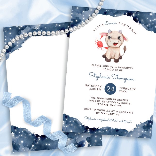 Invitación Rótulo de Astrología del Cáncer Celeste Baby Showe (Celestial Cancer Astrology Sign Baby Shower Invitation)