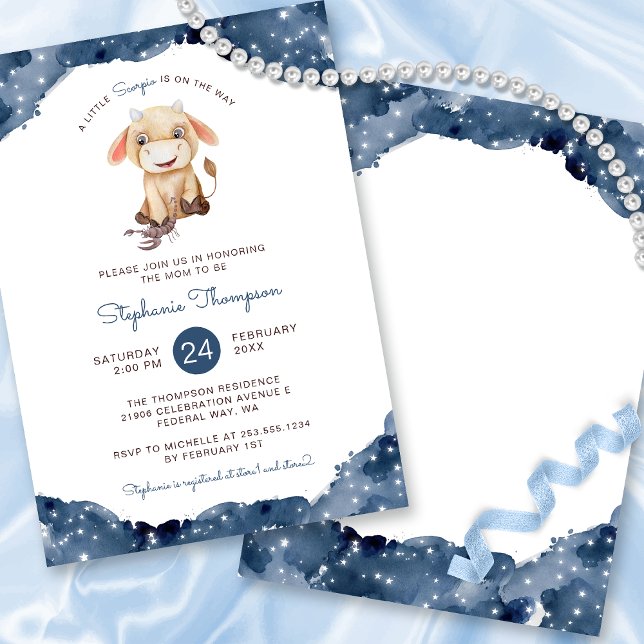 Invitación Rótulo de Astrología Escorpio Celeste Baby Shower (Celestial Scorpio Astrology Sign Baby Shower Invitation)