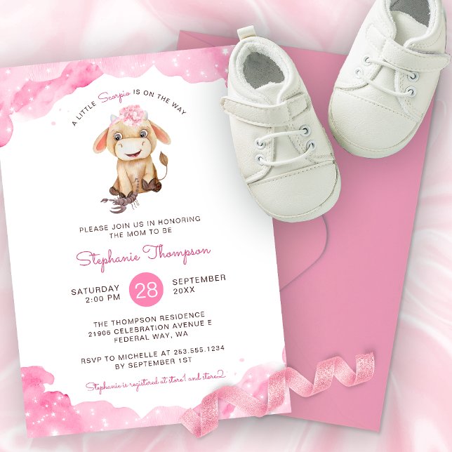 Invitación Rótulo de Astrología Escorpio Celeste Baby Shower (Celestial Scorpio Astrology Sign Baby Shower Invitation)