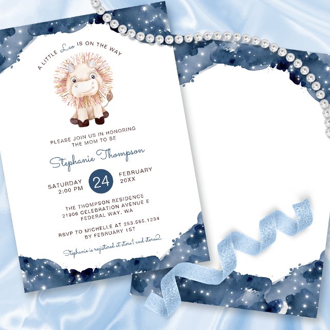Invitación Rótulo de Astrología León Celestial Baby Shower (Celestial Leo Astrology Sign Baby Shower Invitation)