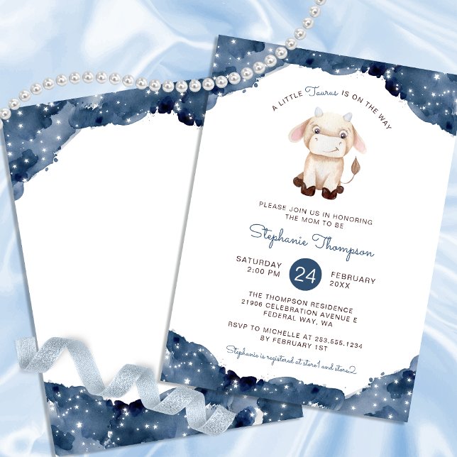 Invitación Rótulo de Astrología Taurus Celestial Baby Shower (Celestial Taurus Astrology Sign Baby Shower Invitation)