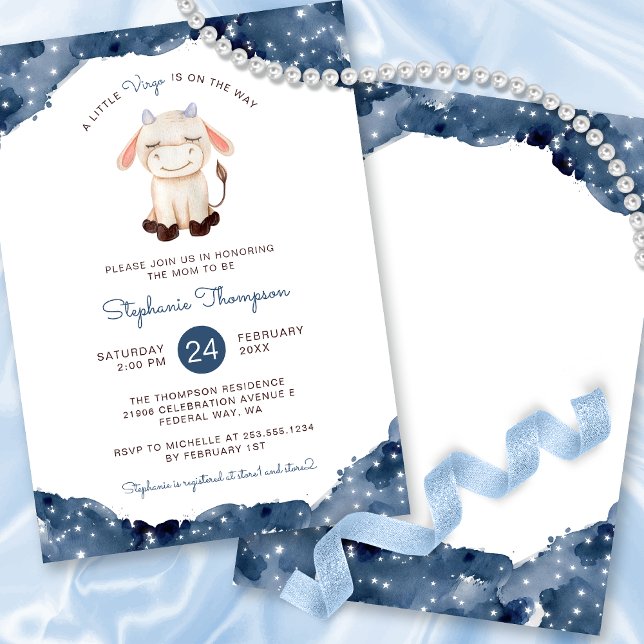 Invitación Rótulo de Astrología Virgo Celestial Baby Shower (Celestial Virgo Astrology Sign Baby Shower Invitation)
