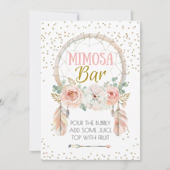 Invitación Rótulo de bar Boho Dream-catcher Mimosa 5x7" (Anverso)