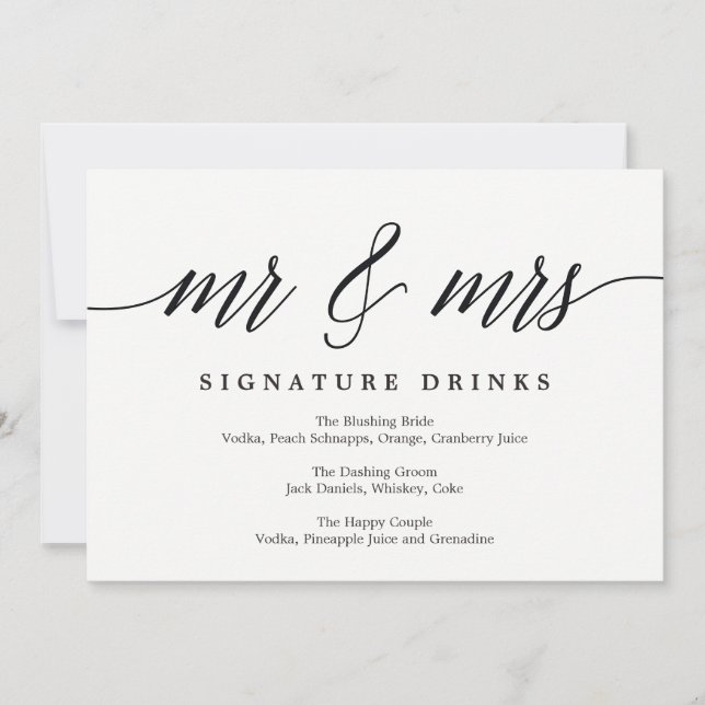 Invitación Rótulo de bebidas con firma boda - Guión moderno (Anverso)