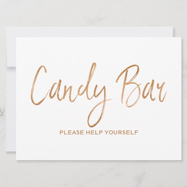 Invitación Rótulo de Boda Candy Bar| Rosa de oro elegante (Anverso)
