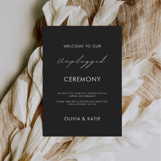 Invitación Rótulo de Boda de Ceremonia Negra Desconectada (Black Unplugged Ceremony Wedding Sign Invitation)