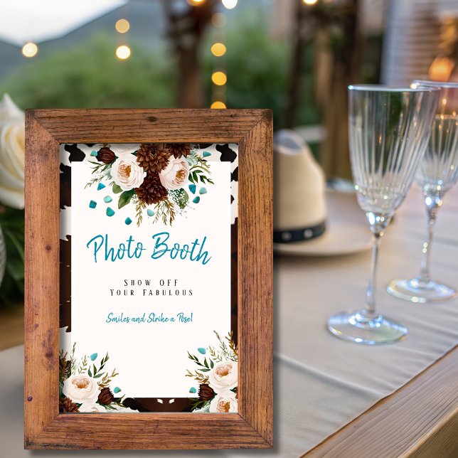 Invitación Rótulo de Boho Wildflowers Occidental (Western Boho Wildflowers Photo Booth Sign)