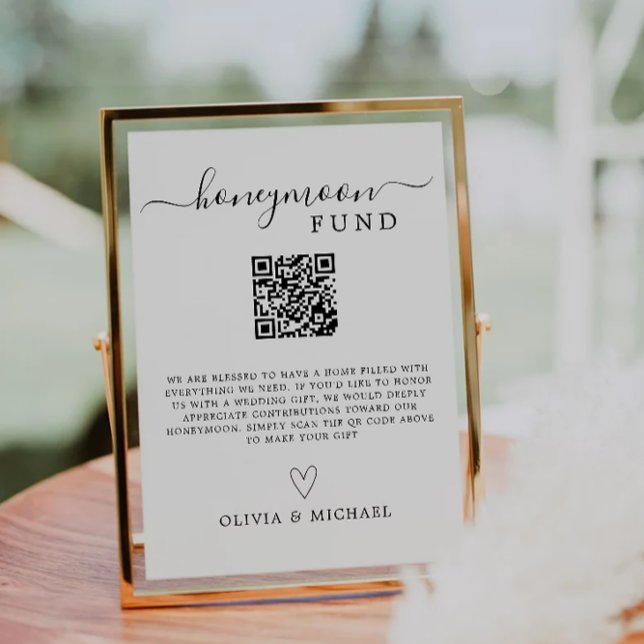 Invitación Rótulo de código QR del Fondo de Luna de Miel mini (Minimalist Honeymoon Fund QR Code Sign Invitation)
