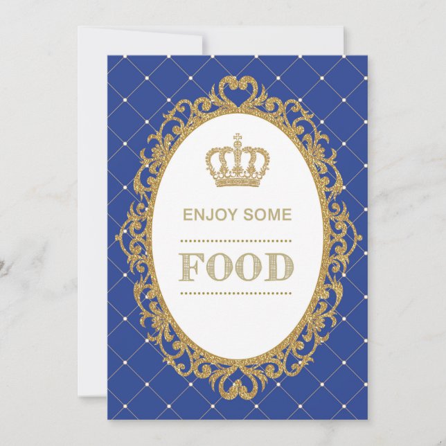 Invitación Rótulo de comida Príncipe Royal Blue Gold Decoraci (Anverso)