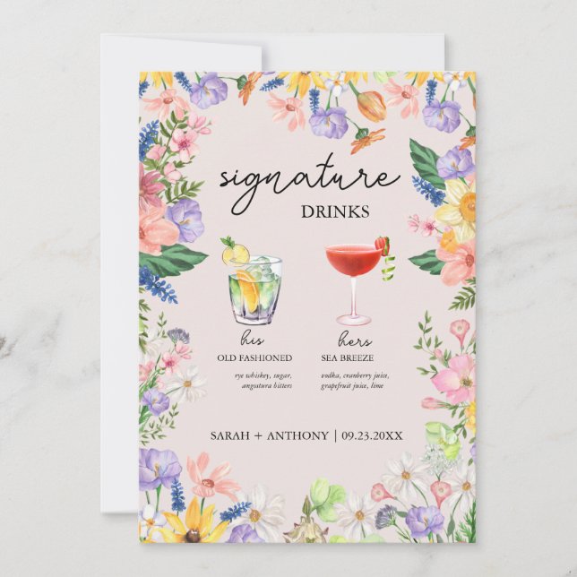 Invitación Rótulo de la bebida de la boda de la primavera de  (Anverso)