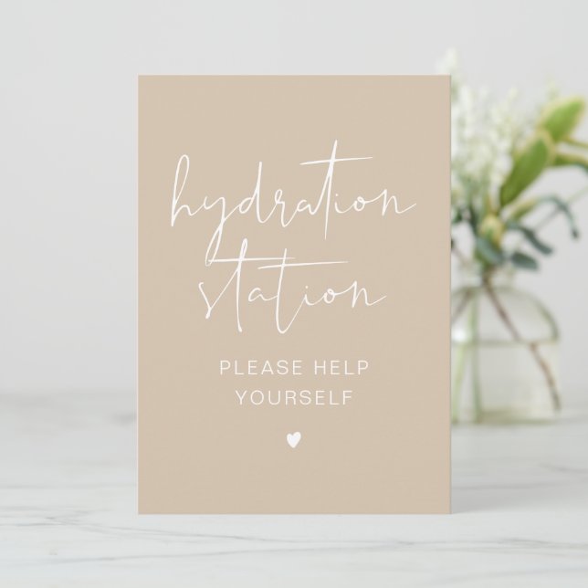 Invitación RÓTULO de la Estación de Hidratación de Crema Beig (Anverso de pie)