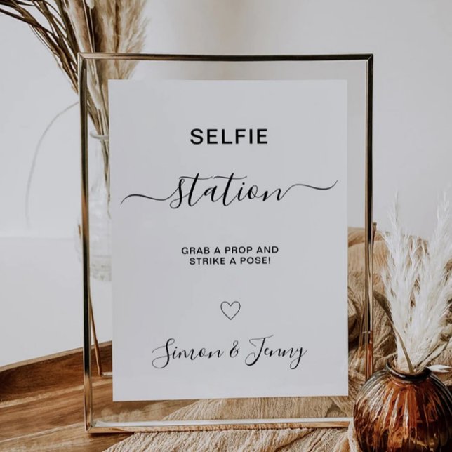 Invitación Rótulo de la estación de selfie del Boda minimalis (Minimalist Wedding Selfie Station Sign, Invitation)