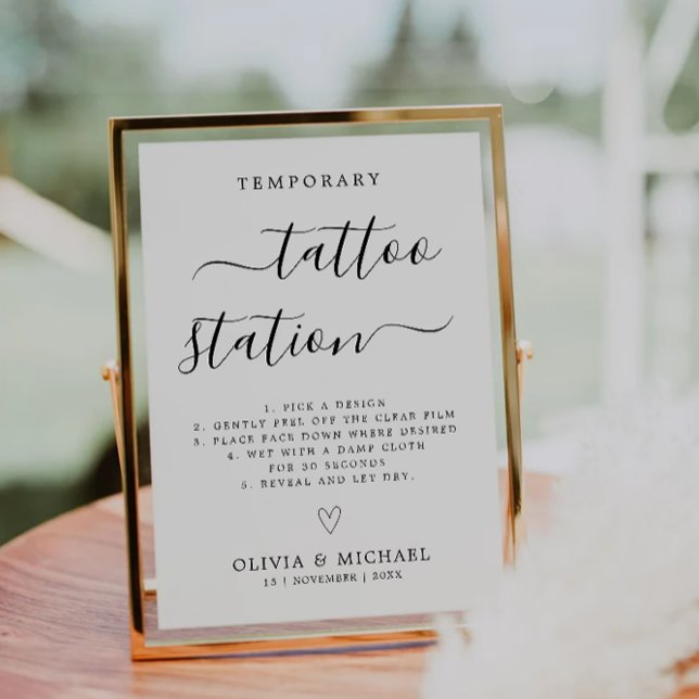 Invitación Rótulo de la estación de tatuaje temporal del Boda (Minimalist Wedding Temporary Tattoo Station Sign, Invitation)