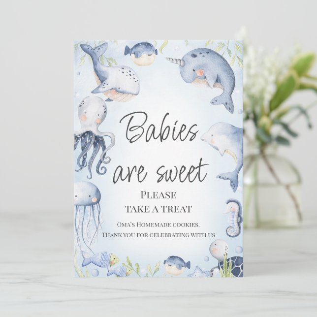 Invitación Rótulo de mesa de Baby Shower Blue Under Sea Boys (Anverso de pie)