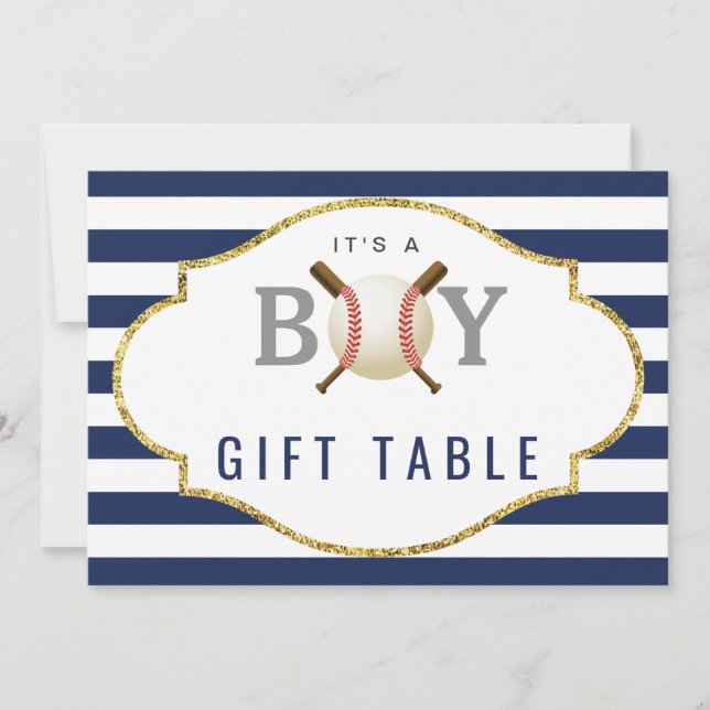 Invitación Rótulo de mesa de regalo | Baby Shower Baseball Bo (Anverso)
