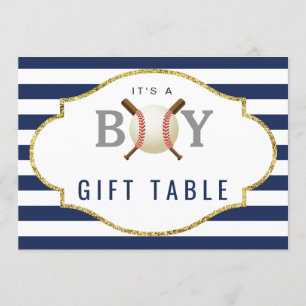 Invitación Rótulo de mesa de regalo   Baby Shower Baseball Bo