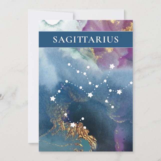 Invitación Rótulo de mesa Sagittarius Tema de acuarela celest (Anverso)