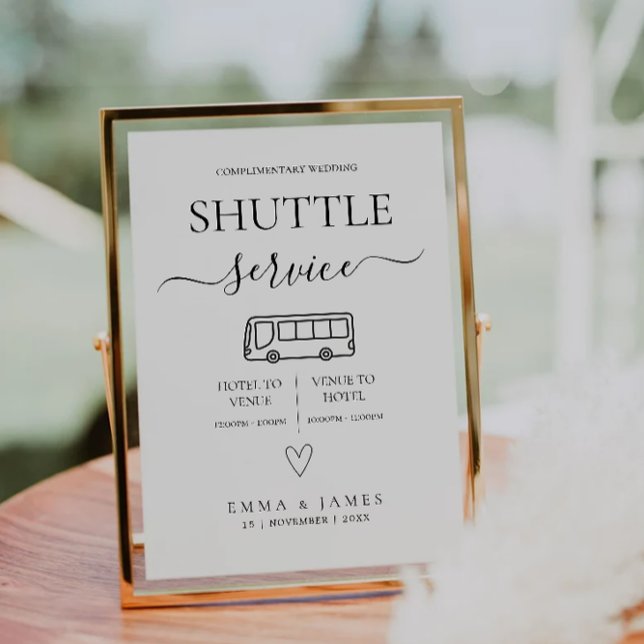 Invitación Rótulo de servicio de lanzadera boda Boda horas de (Wedding Shuttle Service Sign DIY Wedding Bus Times Invitation)