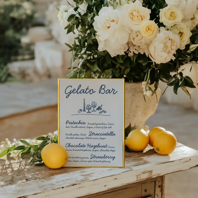 Invitación Rótulo de tableta Boda de barra de gelato dibujado (Retro Hand-Drawn Gelato Bar Wedding Tabletop Sign)