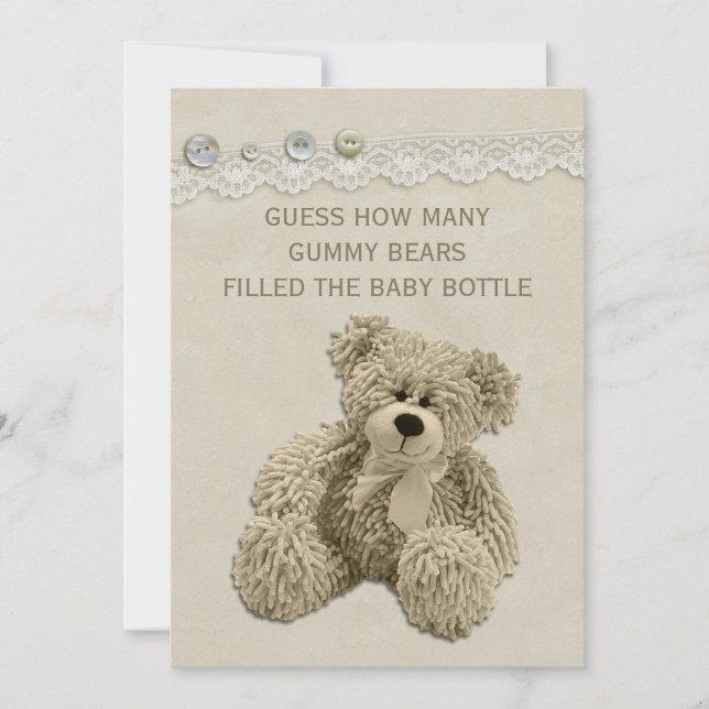 Invitación Rótulo del juego de adivinanzas del oso de peluche (Anverso)