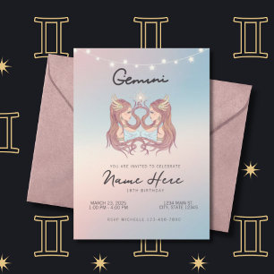Invitación Rótulo Gemini Zodiac Cumpleaños