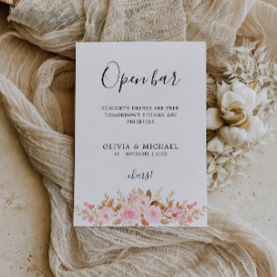 Invitación Rótulo Imprimible con barra abierta, Rosa Boda