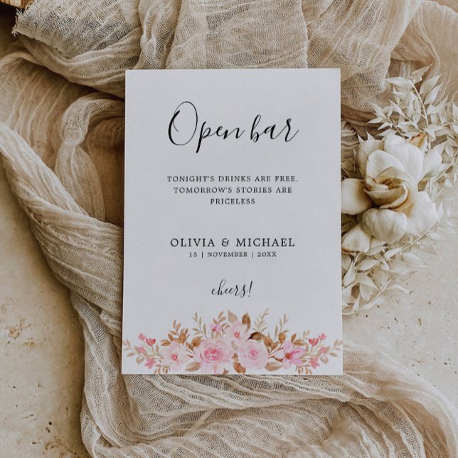 Invitación Rótulo Imprimible con barra abierta, Rosa Boda (Printable Funny Open Bar Sign, Wedding Rose Invitation)