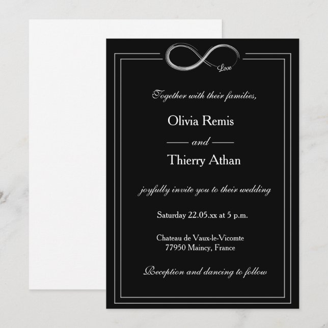 Invitación Rótulo Infinito Boda De Moda Único Blanco Y Negro (Anverso / Reverso)