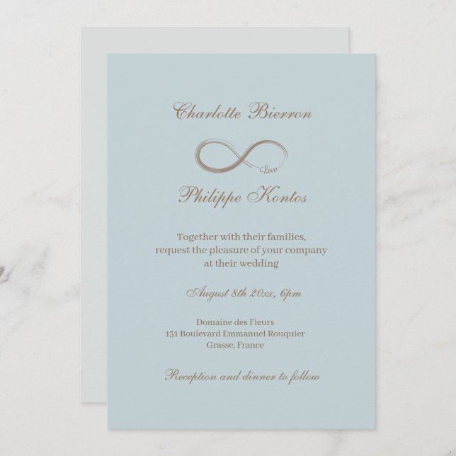 Invitación Rótulo infinito Dusty Blue Gray Gold Elegant Weddi (Anverso / Reverso)