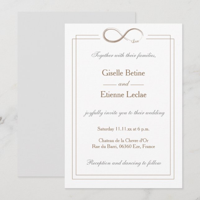 Invitación Rótulo infinito Oro Boda Geométrico Gris Blanco (Anverso / Reverso)
