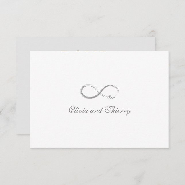 Invitación Rótulo infinito Oro Gris Único Boda Blanca RSVP (Anverso / Reverso)