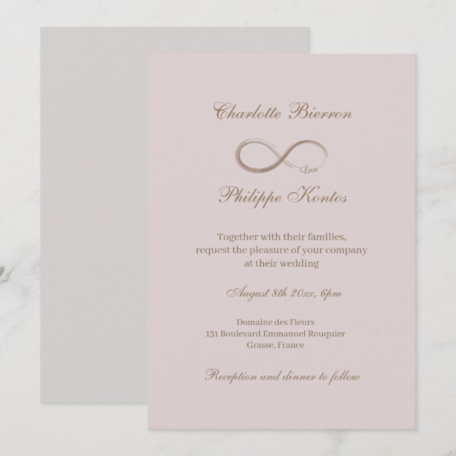 Invitación Rótulo infinito Polvoriento Oro Gris Rosa Elegante (Anverso / Reverso)