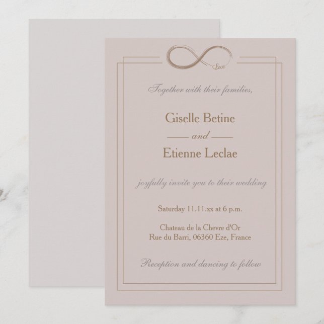 Invitación Rótulo infinito Rosa Polvoriento Boda de oro gris (Anverso / Reverso)