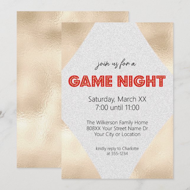 Invitación Rótulo Marqués en Fiesta de la Noche de Juego de O (Anverso / Reverso)