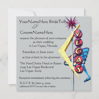 Invitación Rótulo Neon, Boda de Las Vegas, sobre gris platead