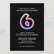 Rótulo neón colorido 6ª fiesta de cumpleaños de mo