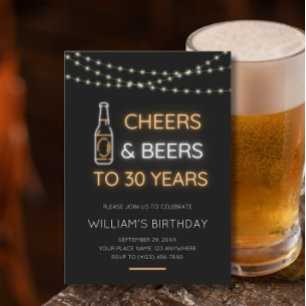 Invitación Rótulo Neon de Salud y Cerveza 30.ª foto de cumple