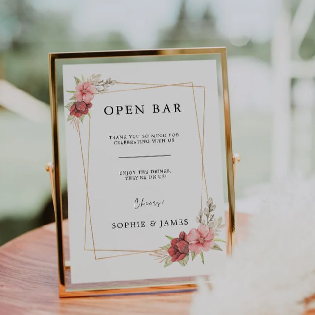 Invitación Rótulo Open Bar, Rótulo Rosa Funny Open Bar, (Open Bar Sign, Rose Funny Open Bar Sign, Invitation)