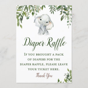 Invitación Rótulo Raffle elefante verde tamaño 5 x 7"
