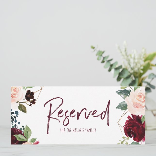 Invitación Rótulo reservado de boda colgando - Borgoña y Mari (Anverso de pie)
