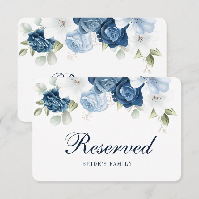 Invitación Rótulo reservado de Boda de acuarela azul de la Ma (Anverso / Reverso)