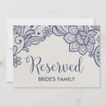 Rótulo reservado de Boda de Burlap y Navy Lace