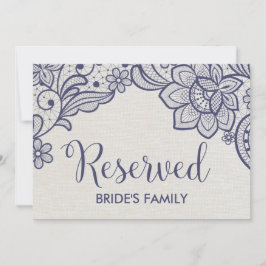 Invitación Rótulo reservado de Boda de Burlap y Navy Lace